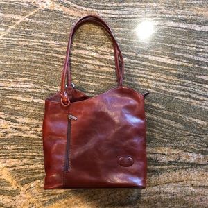 Italian Leather Shoulder Bag in Chestnut Brown